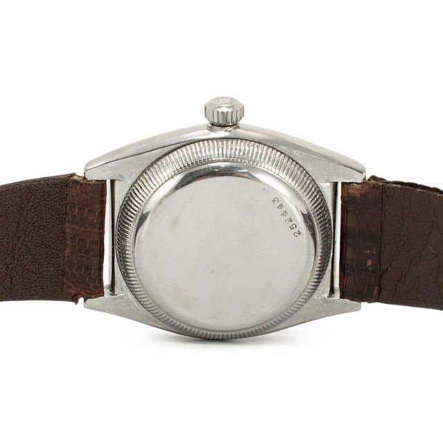 Vintage Rolex Oyster Perpetual 32mm 3372 Brown Bubble Back Steel Automatic Watch For Sale In Houston - Image 6 of 12