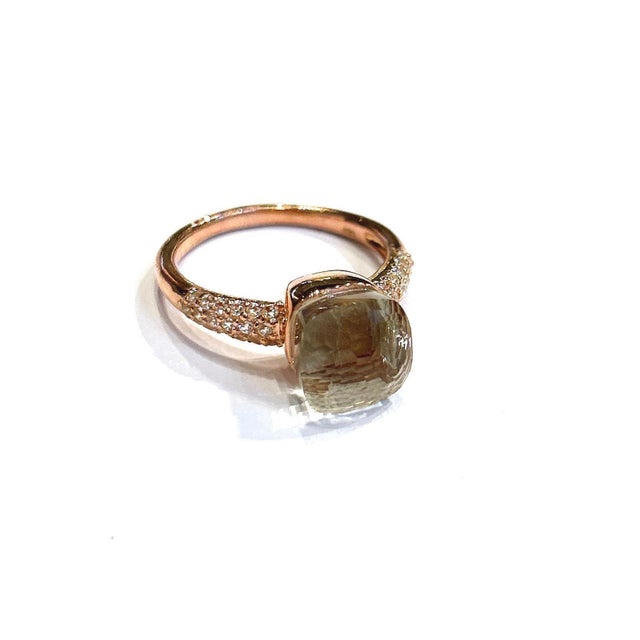 Bochic “Capri” Vintage Lemon Topaz & Diamond Classic Italian Ring - 18K Gold For Sale - Image 4 of 8