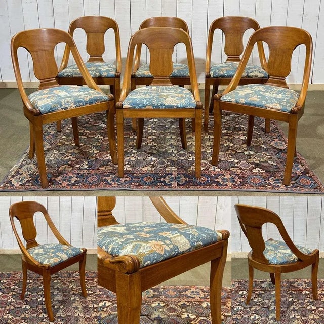 Gondola Chairs in Blond Mahogany, 20th Century, Set of 6 For Sale - Image 17 of 18