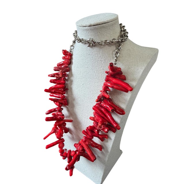 Vintage Natural Red Coral Branch Necklace W/Silver Chain For Sale - Image 12 of 12