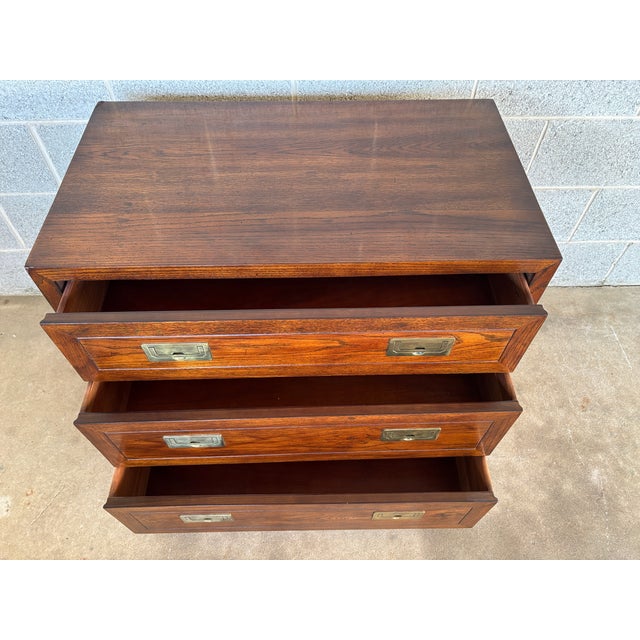 Wood Henredon Scene One Campaign Style 3 Drawer Walnut Bachelor Chest For Sale - Image 7 of 11