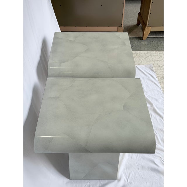 Postmodern Pair of 1980s Postmodern Faux Carrara Marble Waterfall End Tables For Sale - Image 3 of 8
