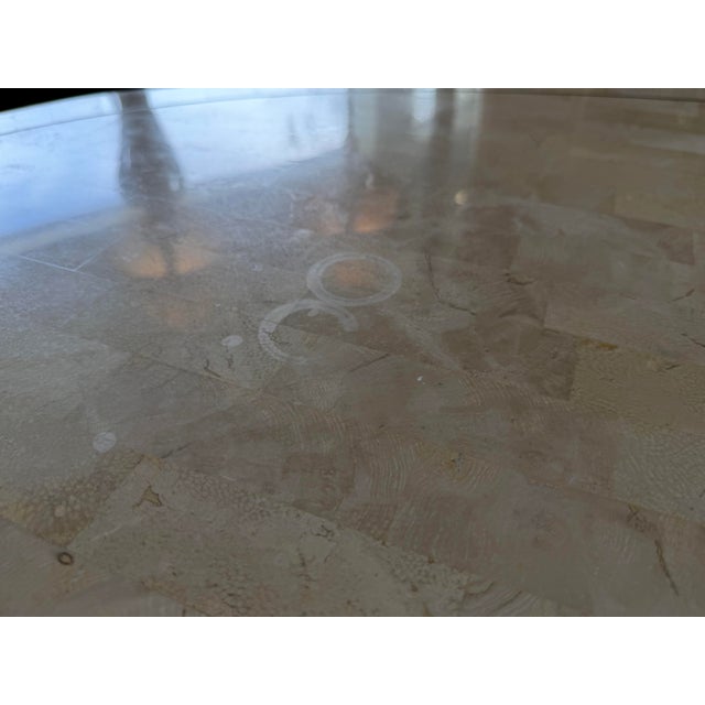 Ecru 1980s Postmodern Tessellated Stone Oval Dining Table With Brass Inlay For Sale - Image 8 of 9