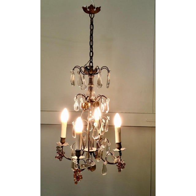 French Chandelier Hung with Crystal Amber & Mauve Fruits This is a stunning piece, the age darkened brass frame is hung...