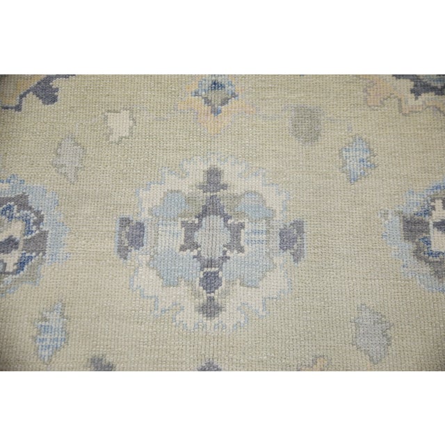 Modern Tan & Blue Floral Design Handwoven Wool Turkish Oushak Rug 6'3" X 8'7" For Sale - Image 3 of 7