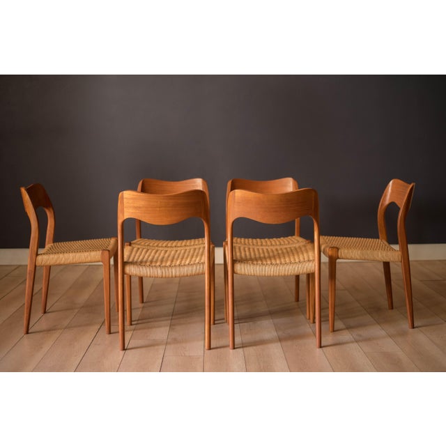 Mid-Century Modern Set of Six Danish Modern Teak and Paper Cord Niels O. Moller Dining Chairs 71 For Sale - Image 3 of 18