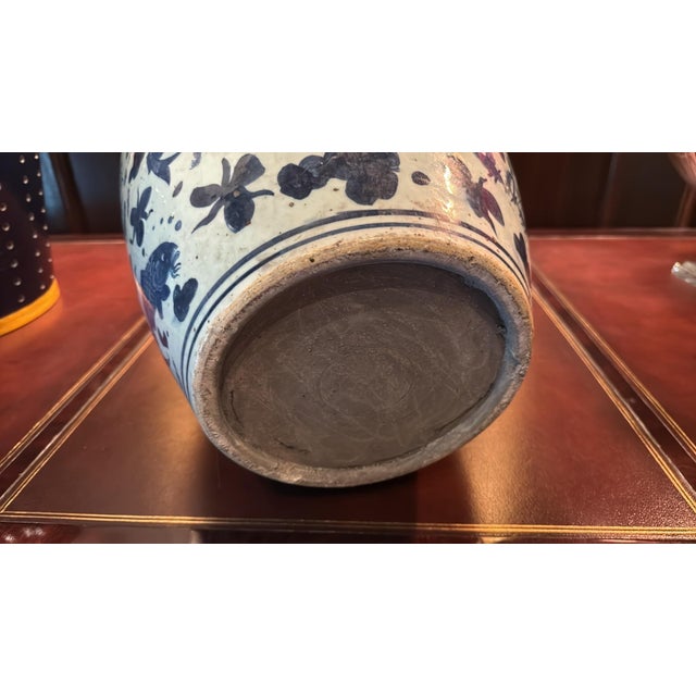 Vintage Extra Large Chinoiserie Vase Birds Fish Bees Butterflies For Sale - Image 4 of 6