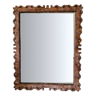 Patinated Carved Wooden Mirror, 1940s For Sale