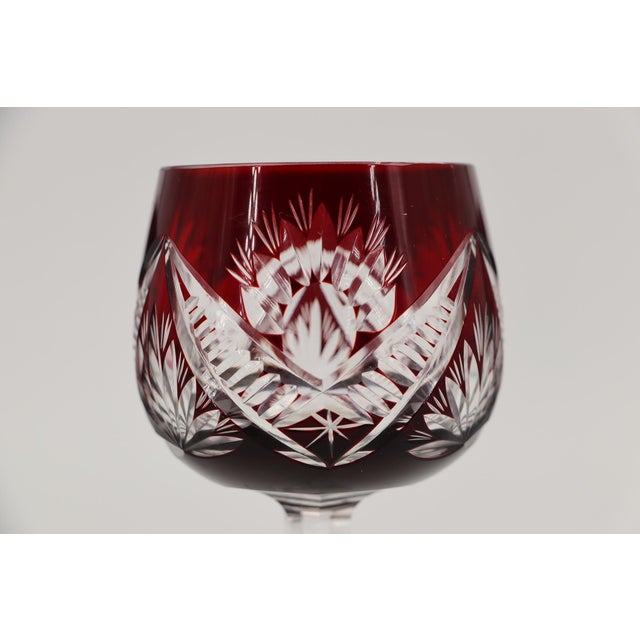 1900s Set of Six Colored Bohemia Crystal Wine Glasses For Sale - Image 11 of 16