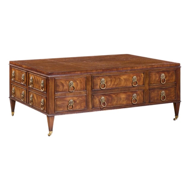 Ej Victor Burlwood and Walnut Lion Head Handle Coffee Table For Sale