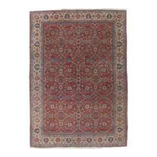 Antique Dabir Kashan Carpet, Handmade Wool Carpet, Red, Navy, Ivory For Sale