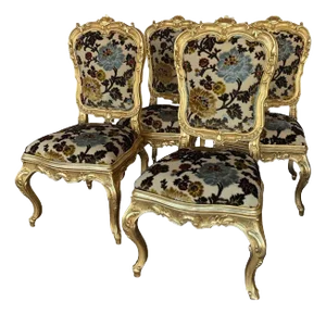 Late 19th Century Set of 4 Italian Hand-Carved Gilded Chairs With Vintage Floral Upholstery