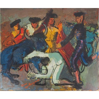 Pierre Ambrogiani, The Arrival of the Bull, Signed Oil on Canvas For Sale