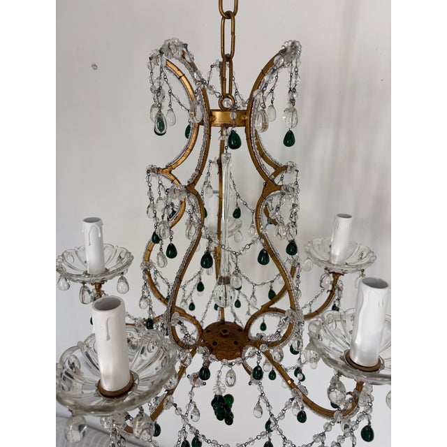 Green Forrest Green Murano Drops Beaded Chandelier Crystal Swags C 1920 French For Sale - Image 8 of 9