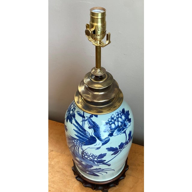 Vintage Blue and White Ceramic Table Lamp For Sale - Image 14 of 14