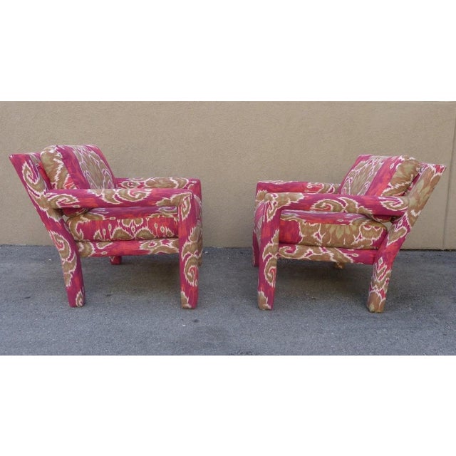 Pair of 1970's Parsons Chairs Covered in Ikat Fabric Chairish