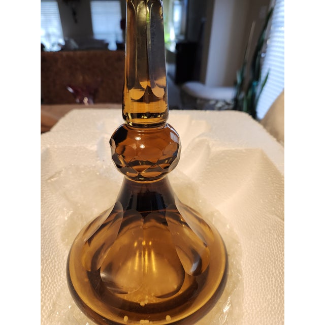 Vintage Bohemian Amber Crystal Beverage Dispenser For Sale - Image 9 of 12