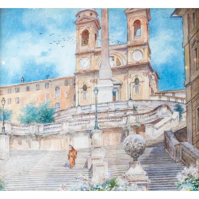 Ettore Ascenzi, The Spanish Steps, Rome, 19th Century, Watercolour, Framed For Sale - Image 5 of 13
