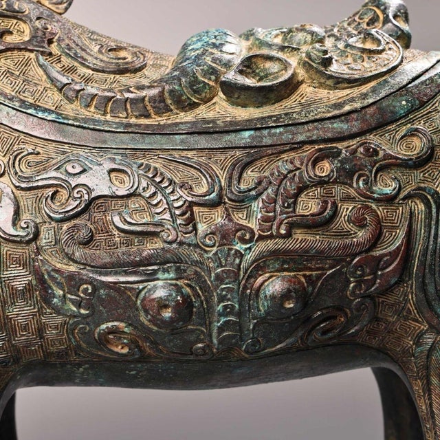 Late 20th Century Pair of Archaic Style Bronze Elephant-Form Vessels With Bird Finials For Sale - Image 10 of 10