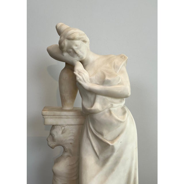Early 19th Century Early 19th Century Carrara Marble Sculpture of a Romantic Young Girl with a Signed Jug For Sale - Image 5 of 12