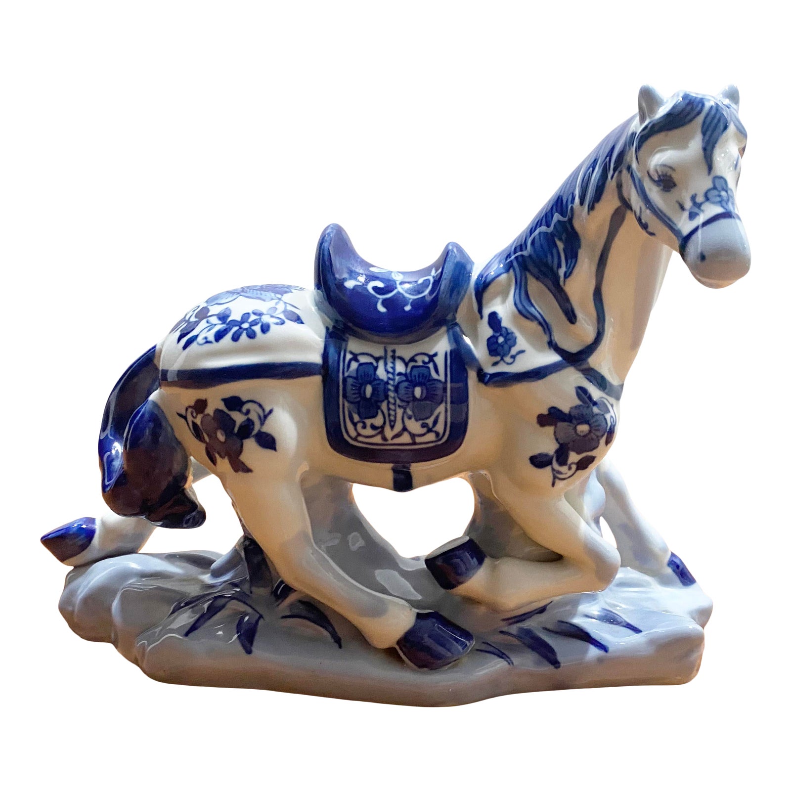 Vintage Chinese Blue & White Porcelain Horse Figurine Chairish