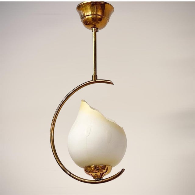 Mid-Century Modern Opaline Glass and Brass Pendant, Sweden, 1950s For Sale - Image 4 of 11