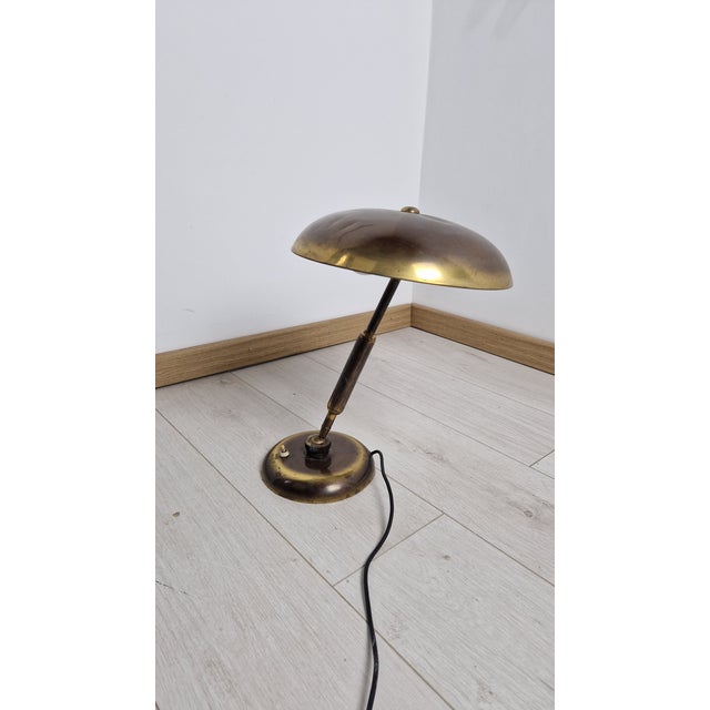 Gold Brass Table Lamp Double-Joint Adjustable Tilting Lampshade, 1950s For Sale - Image 8 of 13