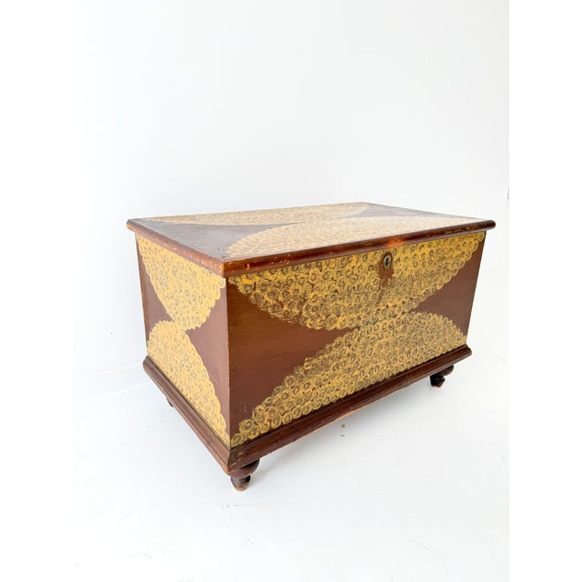 19th Century Folk Art Dome-Top Wallpaper Travel Chest, 1878 For Sale - Image 3 of 18