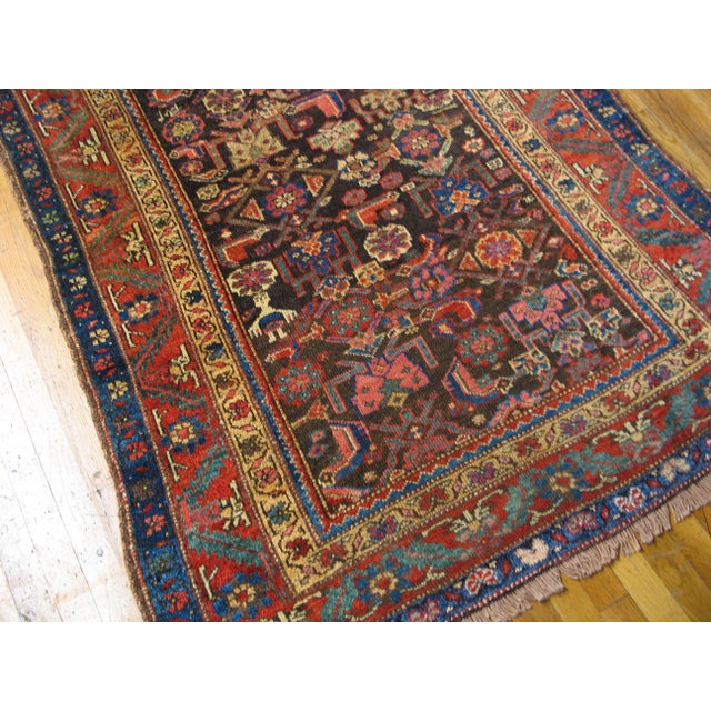 1880s Brown Geometric Antique Persian Tribal Kurdish Rug 4'6" X 8'4" Knotted Wool Carpet For Sale - Image 9 of 9