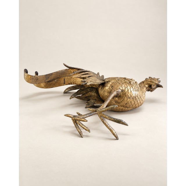 Vintage Japanese Gold-Tone Metal Rooster Sculpture For Sale - Image 4 of 6