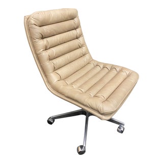 Contemporary Channeled Leather Swivel Office Chair For Sale