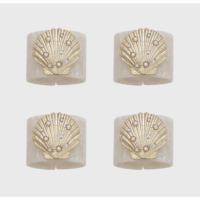 Shell Resin Napkin Rings, Pearly White, Set of Four | Chairish