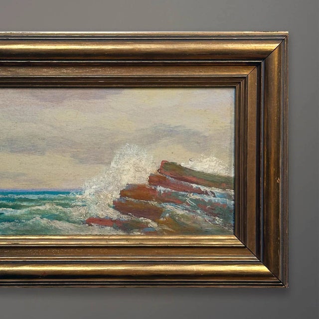 Offered here is a Beaux-Arts impressionist painting “Crashing Wave” by a mystery artist. This work is in its original gold...