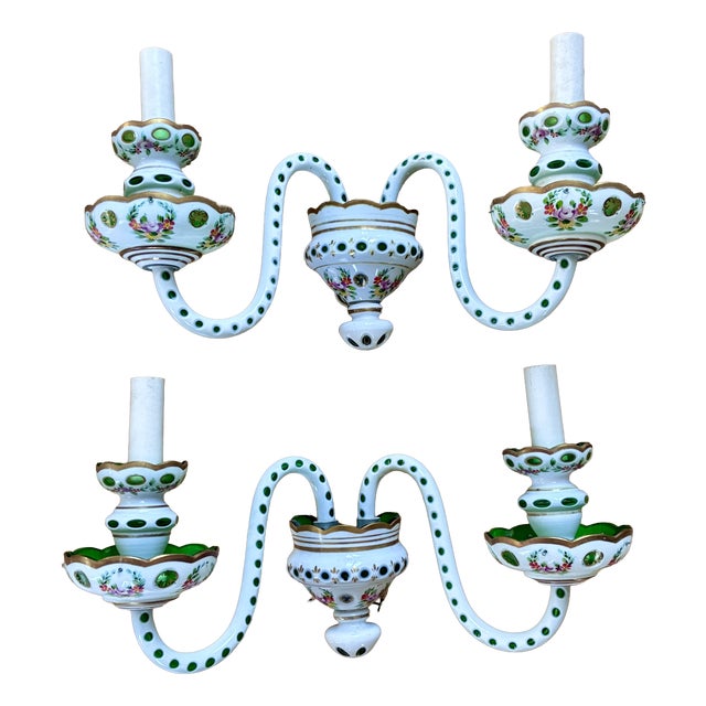 Bohemian Glass Wall Lights, 1950, Set of 2 For Sale