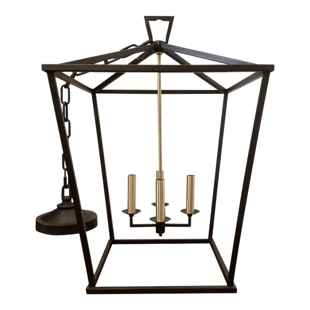Late 20th Century Modern Black Metal With Brushed Brass Detail Lantern Pendant Light For Sale