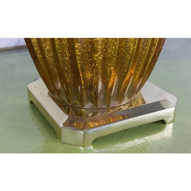 Mid-Century Modern Italian Murano Ribbed Glass Table Lamp With Gold Flecks, 1960s For Sale - Image 3 of 6