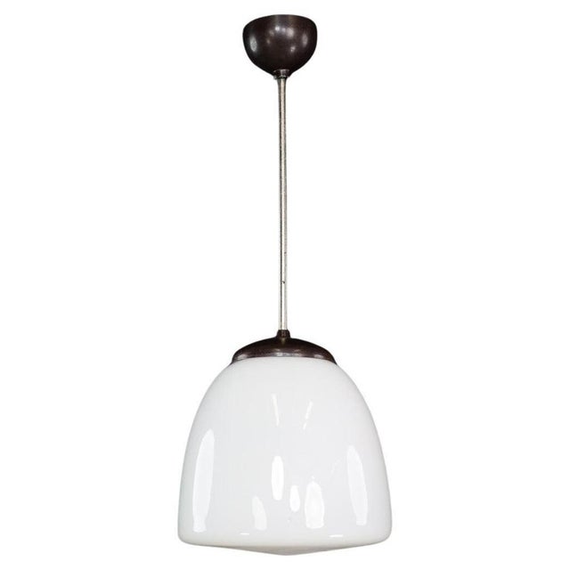 Bauhaus Opaline and Bakelite Pendant Lamp, Czech Republic, 1950s For Sale - Image 9 of 9