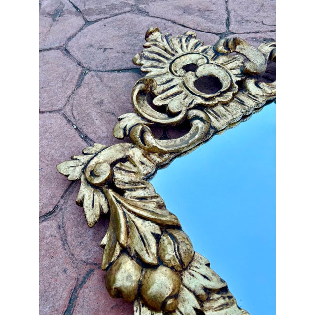 Glass Gilt Plaster Wall Mirror in Baroque Style, Mid-20th Century For Sale - Image 7 of 8