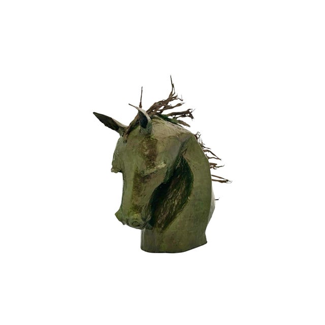 Horse Bust Equestrian Sculpture Handcrafted Paper Mache Brutalist Style Decor For Sale - Image 4 of 7