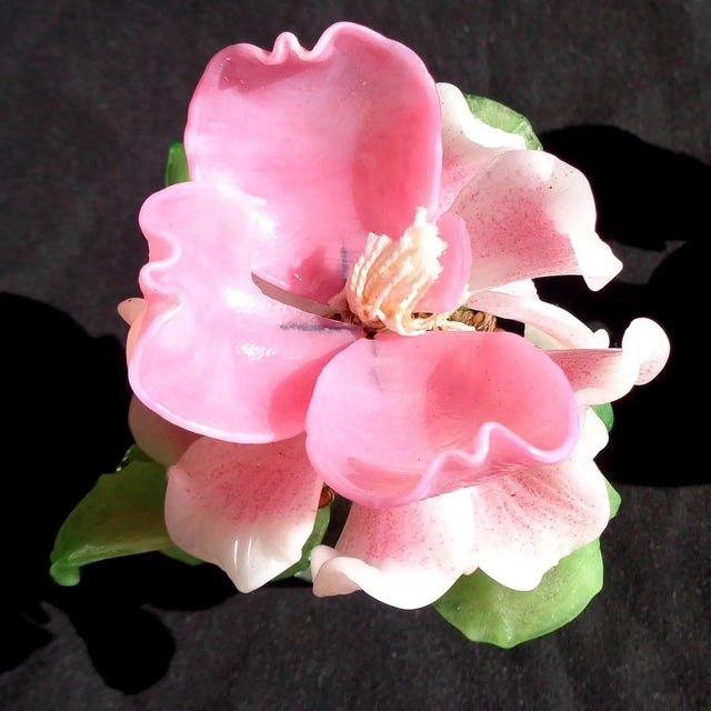Barovier & Toso Vintage Murano Barovier Toso Pink Gold Flecks Italian Art Glass Leaf Bowl Vide-Poche With Mini Flower Pot Vase For Sale - Image 4 of 7