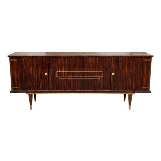Vintage Art Deco Sideboard in Macassar Ebony Veneer and Brass, 1960s For Sale