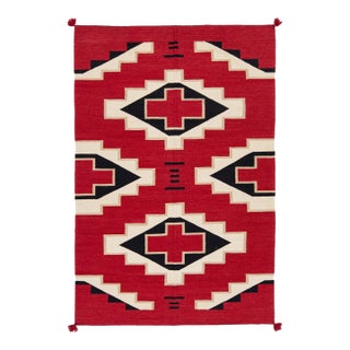 6x9 Handmade Modern Navajo Style Wool Rug - Vibrant Red Geometric Design For Sale