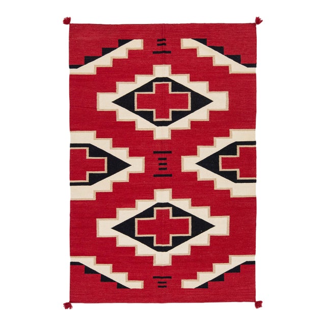 6x9 Handmade Modern Navajo Style Wool Rug - Vibrant Red Geometric Design For Sale