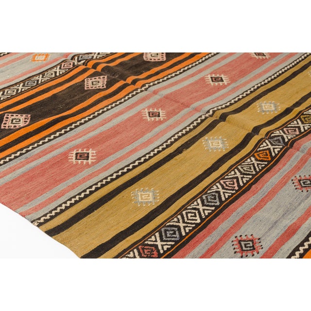 Mid 20th Century Geometric Medallion Flatweave Kilim For Sale - Image 6 of 10
