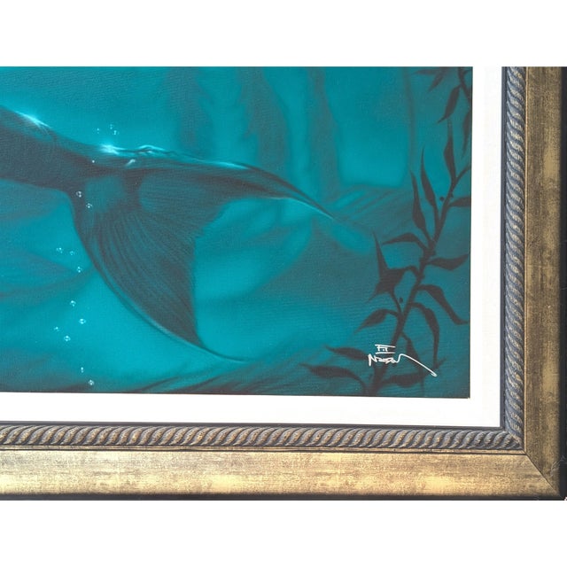 Textile Elias Noah "Enlightenment" Contemporary Teal Naturalistic Underwater Seascape with Mermaid, 21st Century For Sale - Image 7 of 11