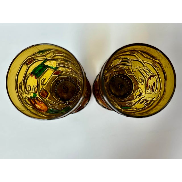 Glass Vintage 1960s/70s Miniature Amber Stained Glass Oil Lanterns- Set of 2 For Sale - Image 7 of 8