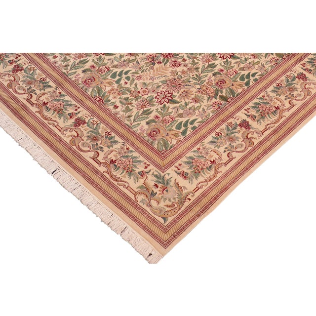 Renaissance Floral 1990's Pak-Persian Beige/Gold Wool Rug - 7'11'' X 10'4'' For Sale - Image 3 of 9