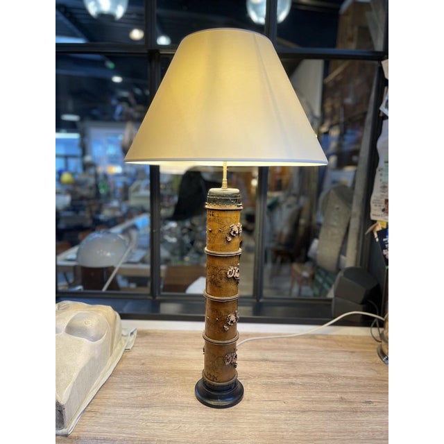 White Arts and Crafts Living Room Lamp in Wallpaper Roll with Lampshade, France, 1900s For Sale - Image 8 of 16