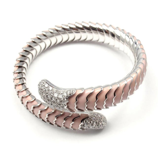 Roberto Coin 18k White Gold Enamel Ruby Diamond Cobra Bangle Bracelet, size 7 For Sale In Philadelphia - Image 6 of 8