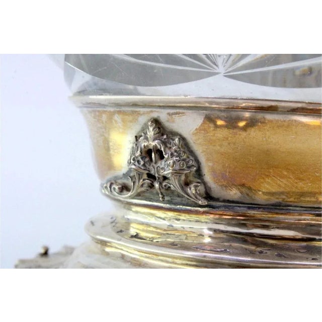 Silver and Cut Glass Vase with Raised Floral Motifs and Cut-Out Base For Sale - Image 5 of 9